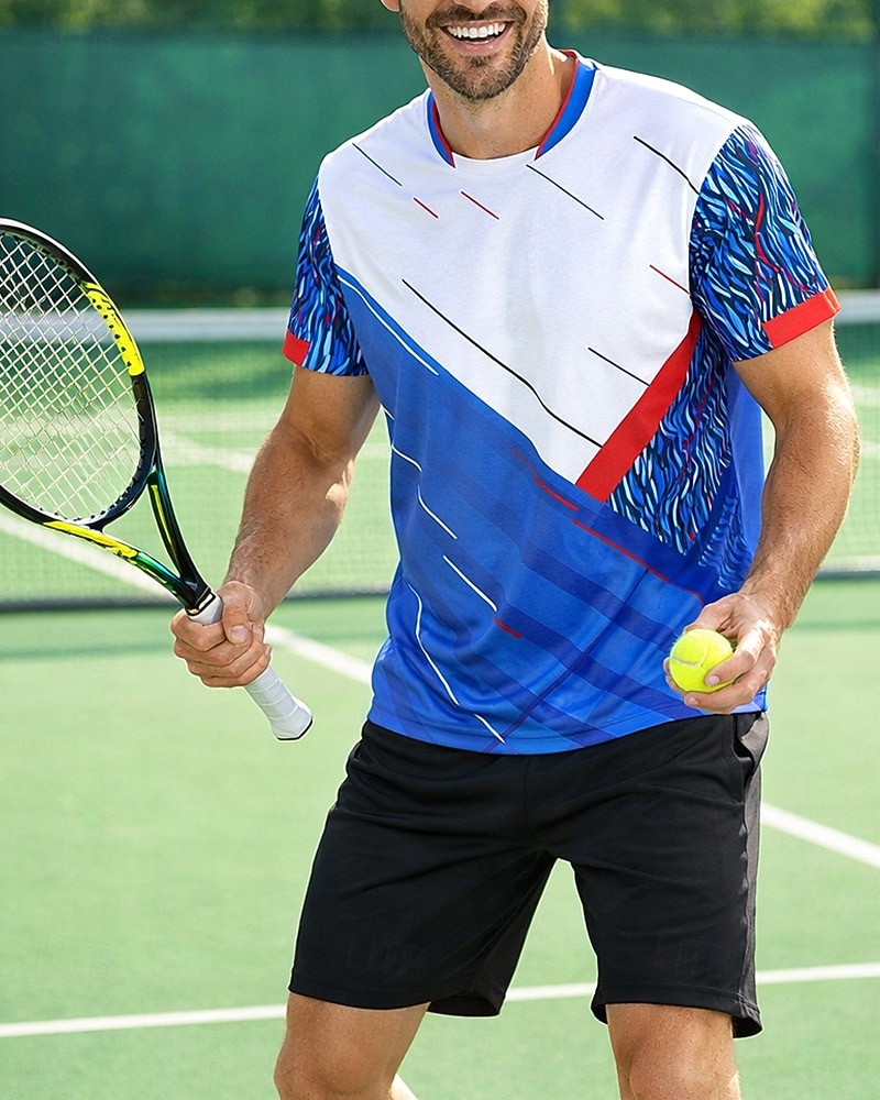 Per uomo Blocco di colori A righe Maglietta sportiva Maglia da tennis Maglietta da tennis Manica Corta Asciugatura Rapida Elastico Traspirante Tennis Da golf Pickleball Girocollo Top Blu del 2026 a $20.99 –P1