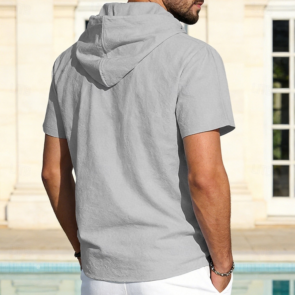 Men's Shirt Linen Shirt Button Up Shirt Solid Color Casual Beach Black White Navy Blue Khaki Short Sleeve Hoodie Summer Spring Clothing Apparel Buttons 2026 - $25.99 –P14