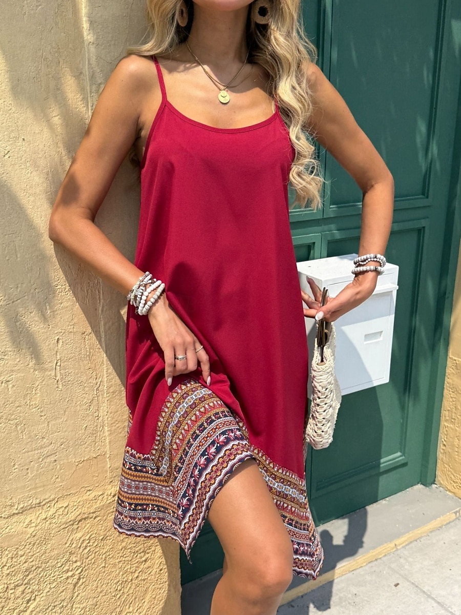 Dame Midikjole Boho-kjole Uformell kjole Slipkjole Elegant Mote Moderne utendørs Feriereise Ut på byen Normal Grafisk Ermeløs Crew-hals Svart Rød Grønn Sommer Vår 2026 - $24.99 –P9