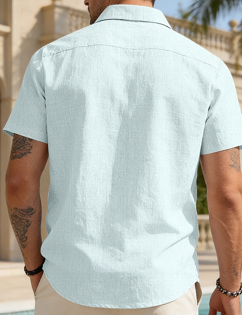 Hombre Camisa Camisa de lino Abotonar la camisa Plano Vacaciones Calle Negro Blanco Caqui Gris Oscuro Manga Corta Cuello Camisero Verano Primavera Ropa Bolsillo 2026 - $25.99 –P16