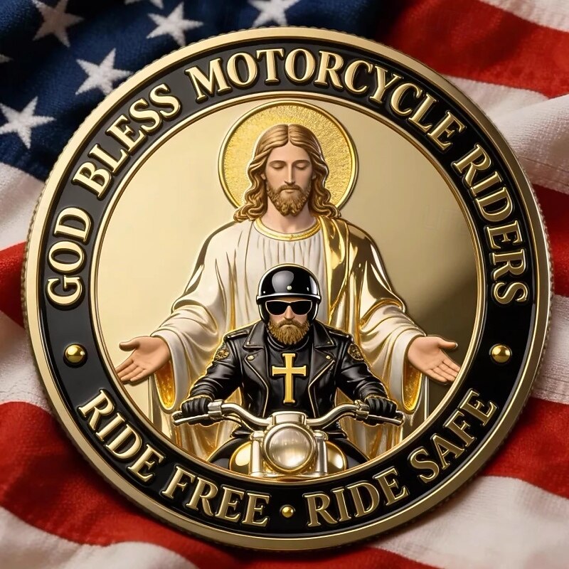 Монета с надписью «Бог благословит мотоциклистов» – коллекционный предмет, символизирующий веру, свободу и братство, вдохновляющая монета «Езди свободно, езди безопасно», памятный подарок для байкера. 2026 - $21.99 –P1