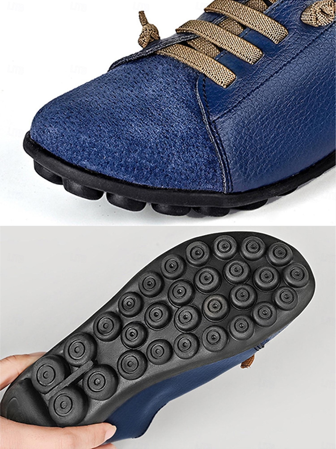 Dunkelblaue Damen-Loafer aus echtem Leder mit Gummiband – lässige Slipper mit weicher Gummisohle für Alltag und Reisen 2026 - $32.99 –P2
