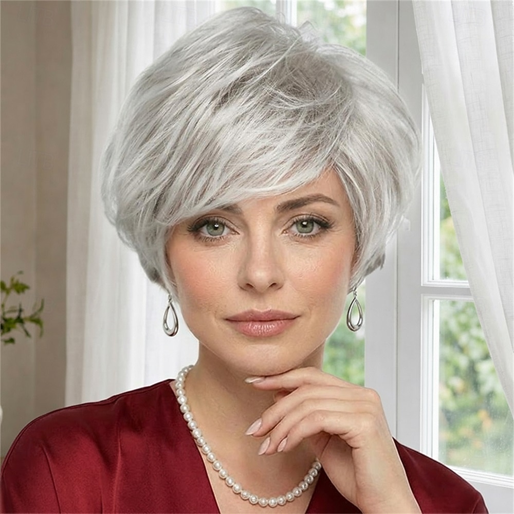 2026年 女性用エレガントなショートシルバーピクシーウィッグ - 柔らかく乱れたレイヤー  コレクション – $32.99 –P1