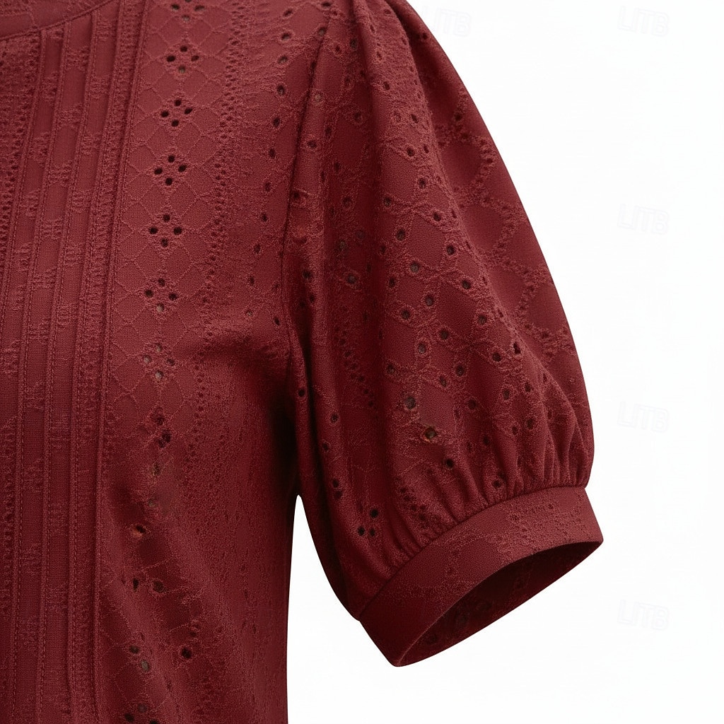 Dam Skjorta Pointelle-skjorta Ögonlock Blus Ögla Slät Stylish Klassisk Modern Kortärmad V-hals Vanliga toppar Ledigt Dagligen Strand Vit Vin Marinblå Ros rosa Sommar Vår 2026 - $24.99 –P5