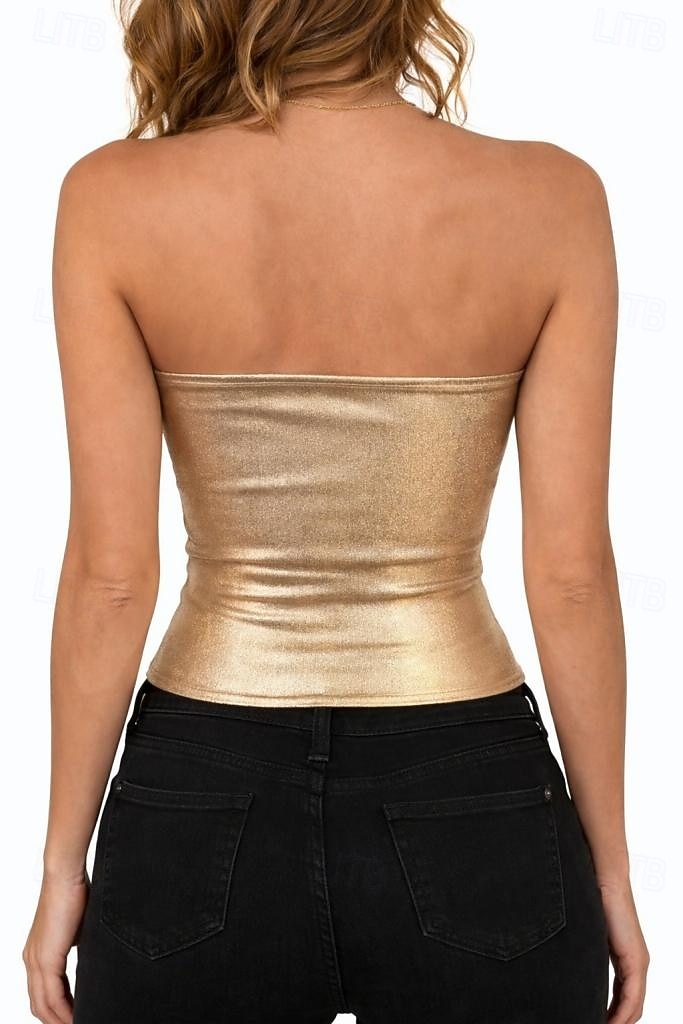 Women's Slim fit top Faux Leather Tank Tunic Backless Elegant Stylish Hot Sleeveless Bandeau Crop Tops Going out Party Outfits Date Night Outfits Gold Summer Spring 2026 - $18.49 –P2