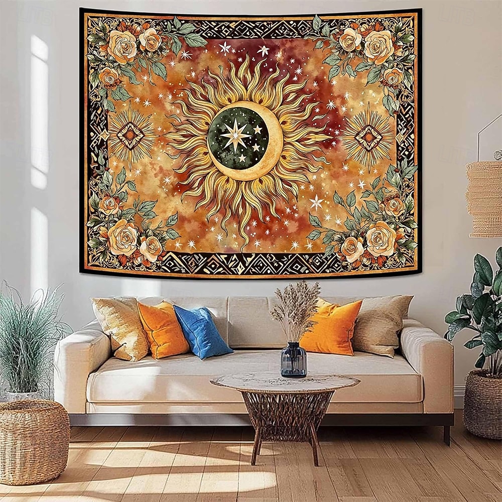 Винтажный гобелен с изображением небесного солнца, подсолнуха, знаков зодиака, астрологии, гороскопа, изысканное цветочное панно, эстетичный декор комнаты, спальни, гостиной. 2026 - $20.99 –P8