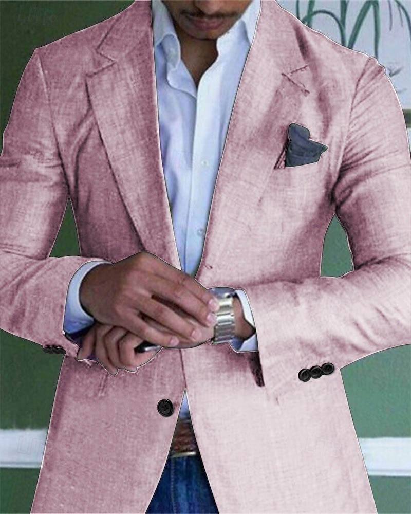 Voor heren Afstuderen Linnen blazer Blazer liiketoiminta Cocktailparty Bruiloft Modieus Casual Lente Herfst Linnen / katoenmix Effen Zak Knop Comfortabel Enkele knoopsluiting één knoop Blazer 2026 - $62.99 –P2