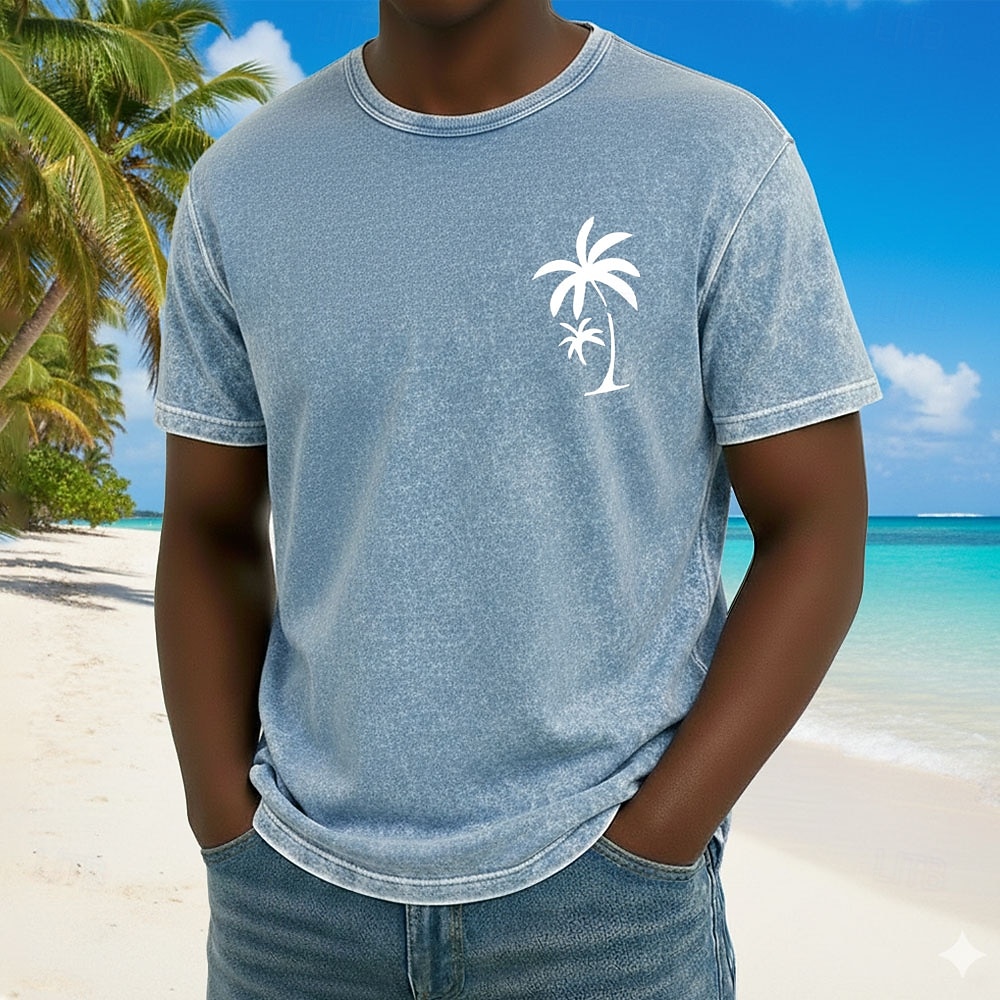 Homme Cocotier T-shirt T-shirt à lavage minéral Manche Courte T-shirt Lavage à l'acide Col ras du cou Chemise Vintage Rétro Occasionnel Plage Voyage Bleu Violet Gris Été Printemps Vêtement Tenue M L de 2026 ? $21.99 –P1
