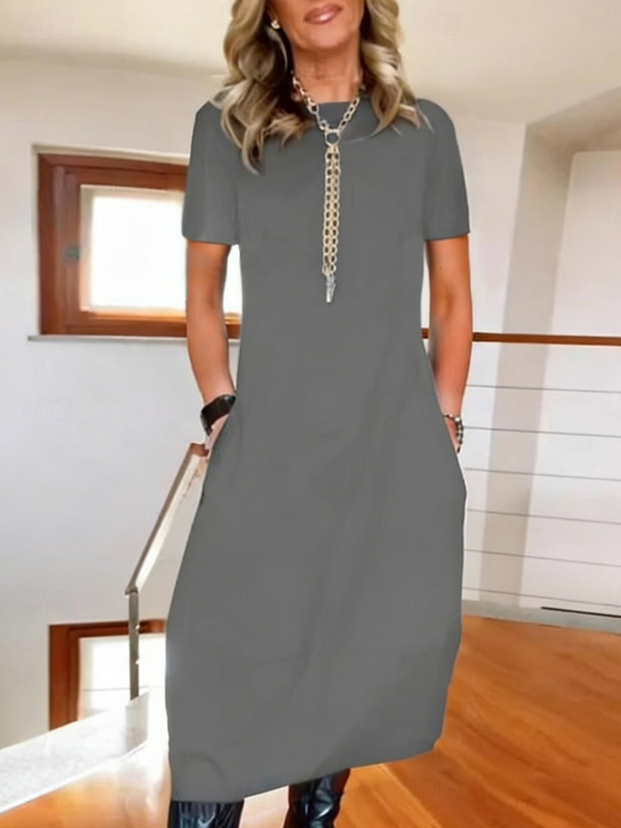 Damen Midikleid Weißes Kleid Elegant Mode Modern Outdoor Urlaub Ausgehen Normale Passform Einfach Kurzarm Rundhalsausschnitt Schwarz Weiß Burgunderrot Marineblau Sommer Frühling Herbst 2026 - $25.99 –P7