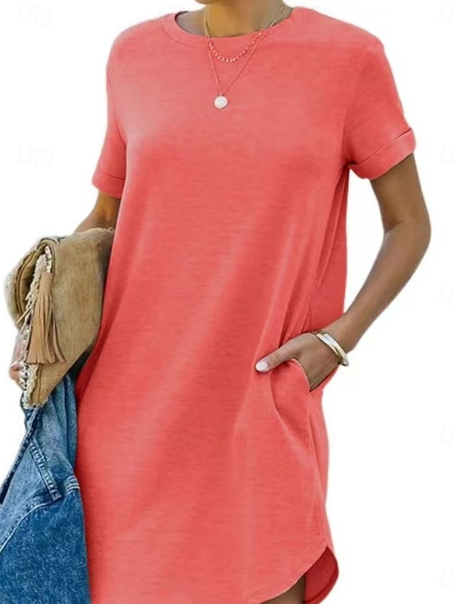 Mujer Vestido hasta la Rodilla Vestido blanco Vestido informal Elegante Moda Moderno Exterior Vacaciones Noche Ajuste regular Plano Manga Corta Cuello Barco Azul Piscina Negro Blanco Rojo Verano 2026 - $26.99 –P5