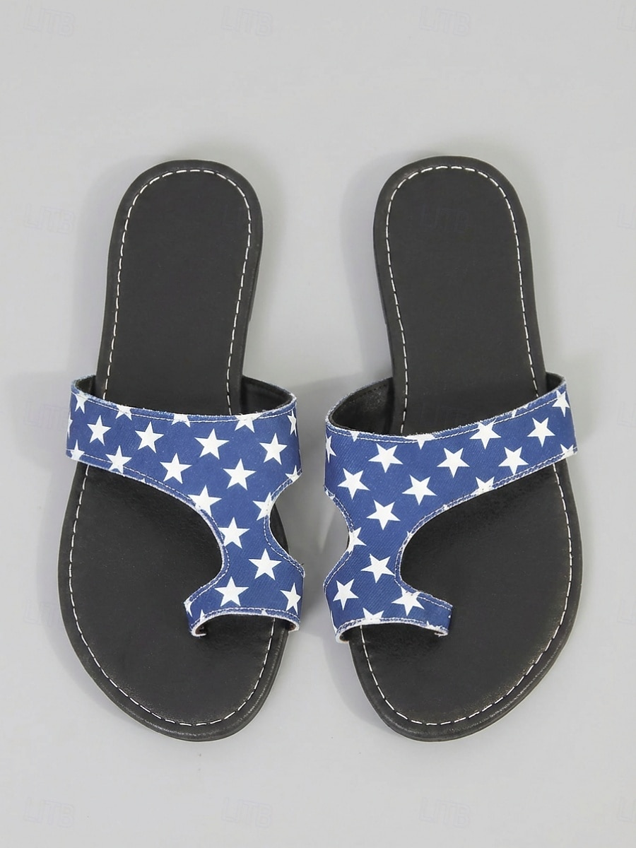 Sandalias de playa para mujer con motivo del 250.º aniversario de EE. UU.: blancas y azules, con estampado de estrellas patrióticas, ideales para el 4 de julio y las vacaciones. & playa 2026 - $18.99 –P1