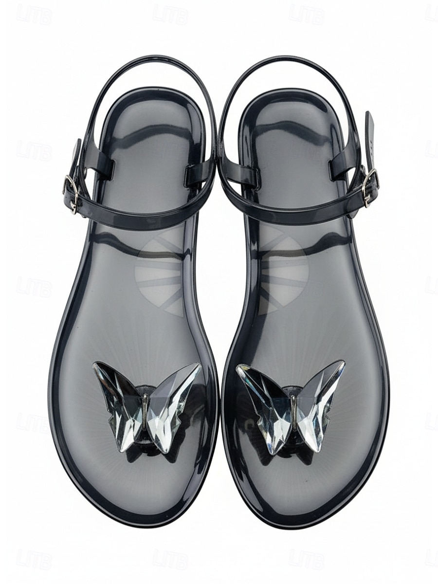 Eleganti sandali infradito neri da donna in gelatina - infradito impermeabili con fiocco a farfalla, perfetti per le vacanze al mare e il relax a bordo piscina. &abbigliamento estivo da resort del 2026 a $24.99 –P2