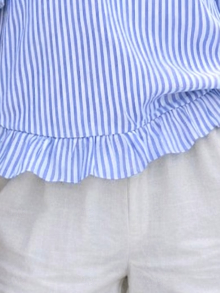 Damen Bluse Rüsche Druck Gestreift Stilvoll Lässig Dreiviertelarm Rundhalsausschnitt Normale Oberteile Täglich Blau Sommer Frühling Herbst 2026 - $19.99 –P3