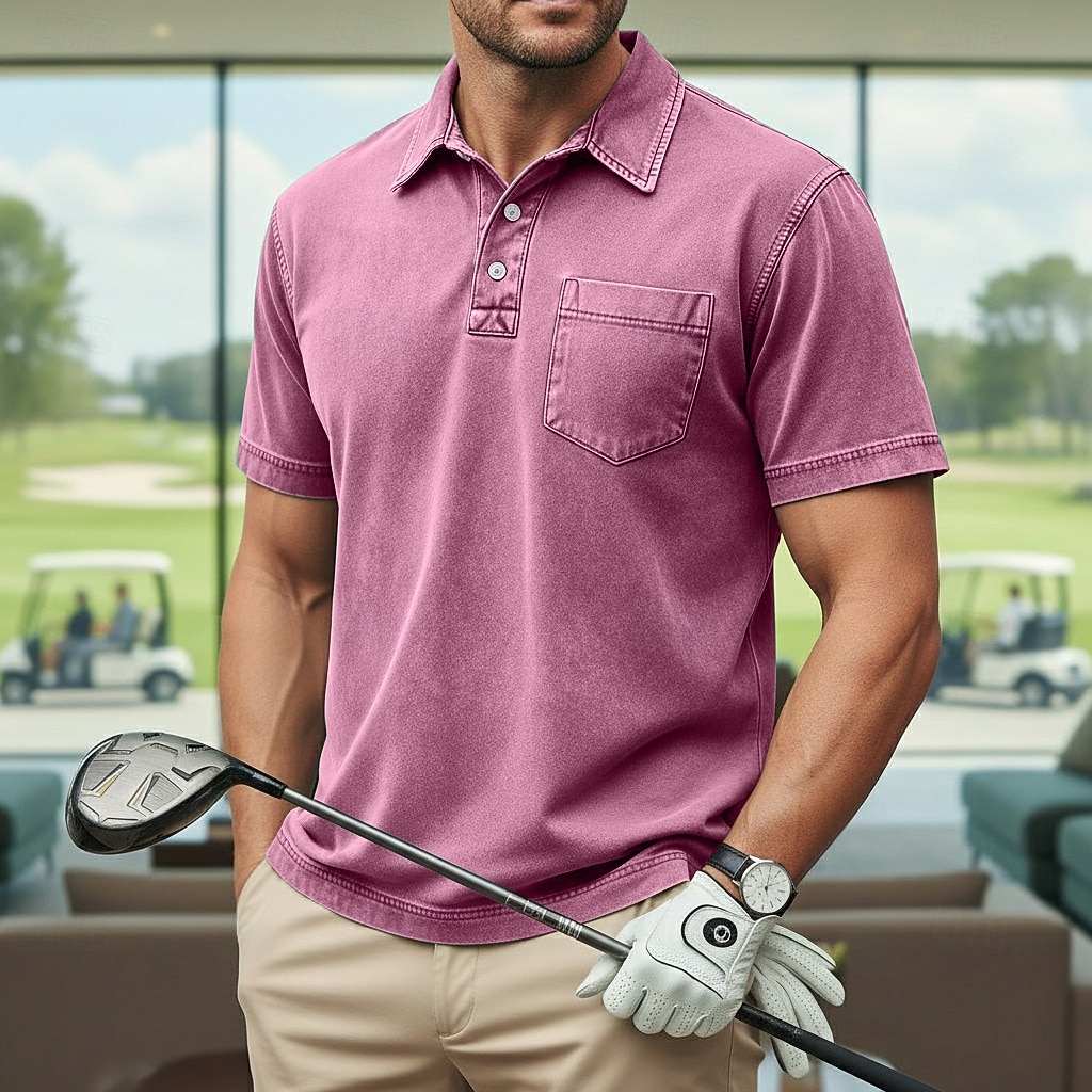 Homens Camisas Polo Camisa 100% algodão com lavagem ácida Casual O negócio Lapela Manga Curta Moda Básico Tecido Vintage Angustiado Verão Primavera Primavera Verão Normal Castanho Escuro Preto Verde de 2026 por $31.99 –P5