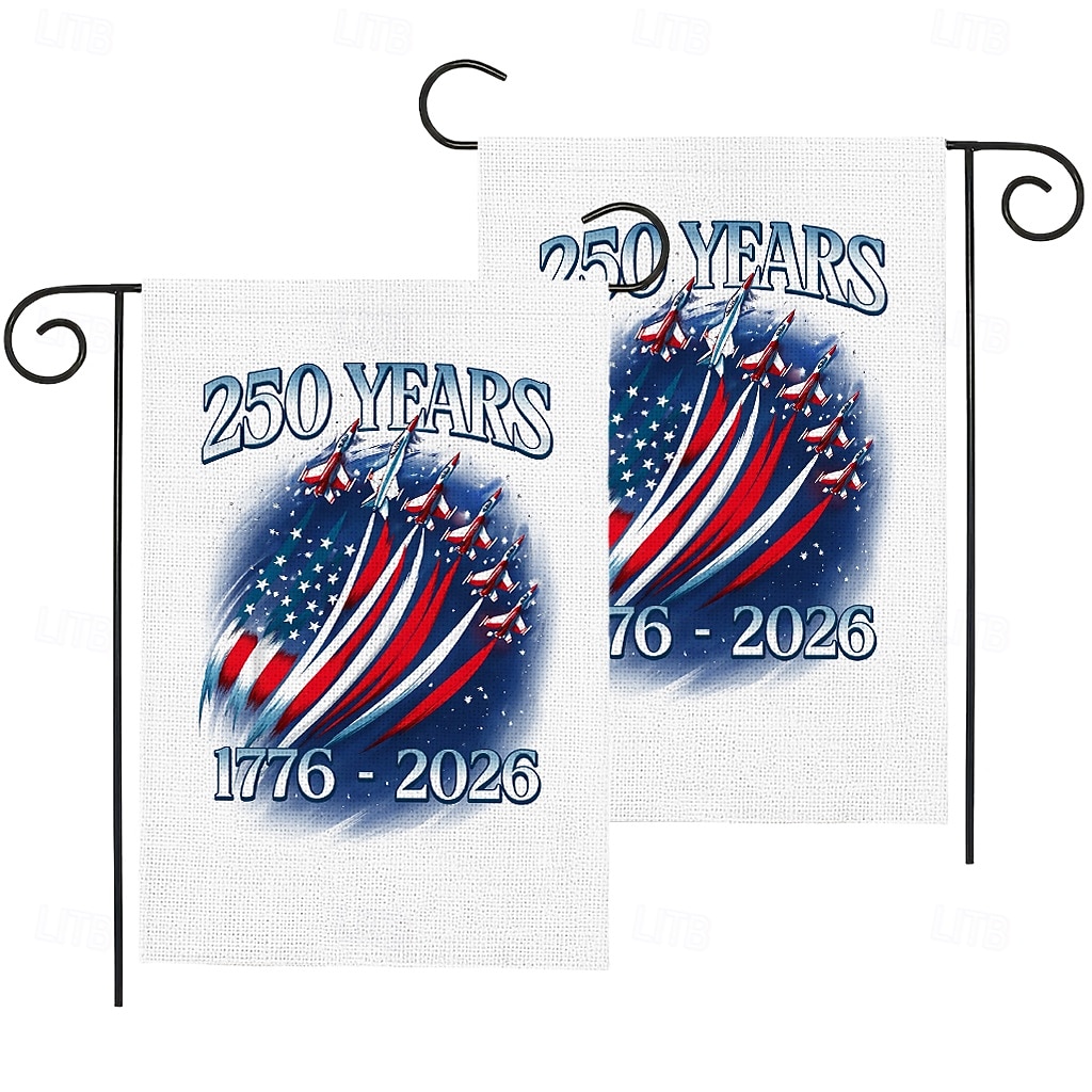 2 stk. 250-årsjubileumsflagg med USA-flagg, dobbeltsidig utendørs patriotisk hageflagg med Frihetsgudinnen, dekorasjoner til 4. juli for USAs 250-årsfeiring, varer fra USA, minnesmerke 1776-2026 2026 - $18.99 –P9