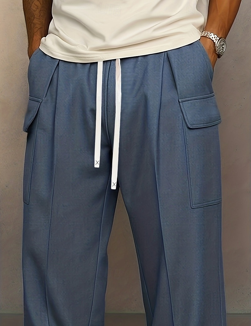 Men's Trousers Casual Pants Drawstring Pocket Plain Comfort Breathable Full Length Home Outdoor Streetwear Vacation Fashion Blue Khaki Inelastic 2026 - $31.99 –P2