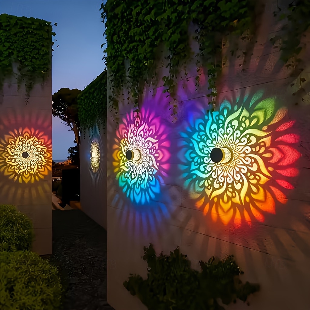 2026年 4個の屋外ソーラー中空金属マンダラ投影壁ライト、IP44防水、フェンス、階段、芝生の通路の装飾ランプ、庭、庭、ヴィラの風景ライト  コレクション – $48.99 –P9