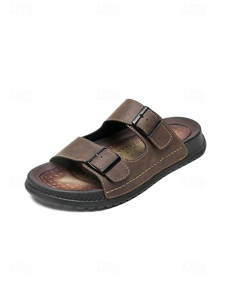 Sandalias de cuero de doble tira para hombre, duraderas y cómodas, calzado elegante para isla y crucero para vacaciones, resort y uso informal. 2026 - $29.99 –P5