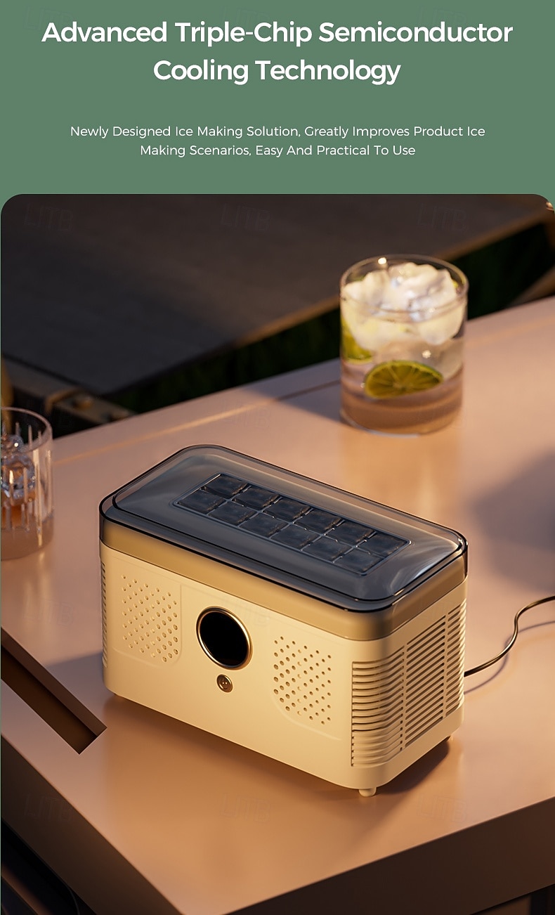Mini ijsmachine voor op het bureau, draagbare ijsmachine voor thuis, kantoor of camper, maakt ijs in 10-15 minuten, compacte kleine ijsmachine met 12/16 ijsblokjes per cyclus. 2026 - $146.99 –P15