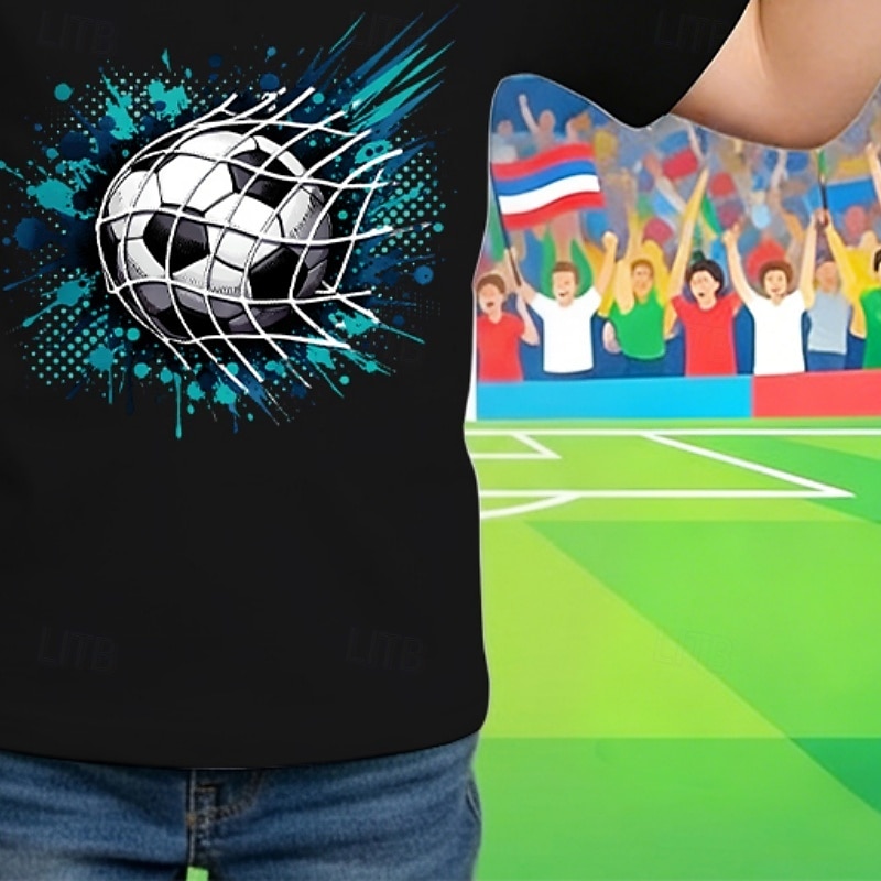 100% bavlna Děti Chlapecké Černá Bílá Grafika Fotbal Fotbalová trička Tričko Blůzky Tričkový Krátký rukáv Venkovní Na den Módní Šik ven Designové Potisk Léto 2026 - BHD 6.28 –P4
