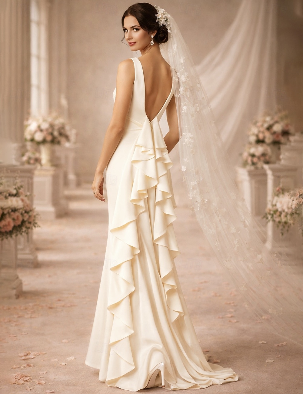Beach Wedding Hall Open Back Casual Wedding Dresses Sheath Scoop Neck Sleeveless Sweep / Brush Train Stretch Fabric Bridal Gowns With Draping 2026 - $195.99 –P2