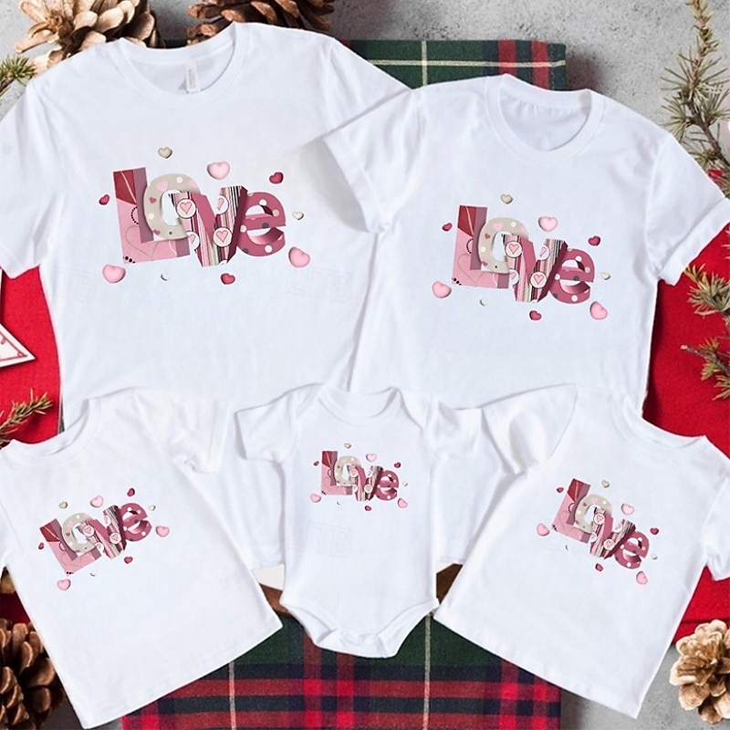 Family T shirt Heart Graphic Casual Print Black White Pink Short Sleeve Active Matching Outfits 2026 - $21.99 –P2