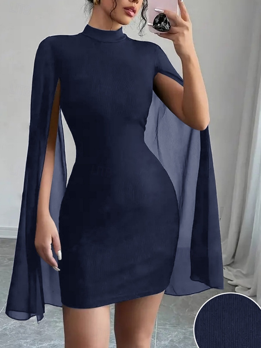 Mulheres Minivestido Vestido preto Vestido casual Elegante Moda Moderno Ao ar livre Férias Para Noite Delgado Tecido Manga Longa Gola Alta Azul Preto Vermelho Verão Primavera de 2026 por $22.99 –P4