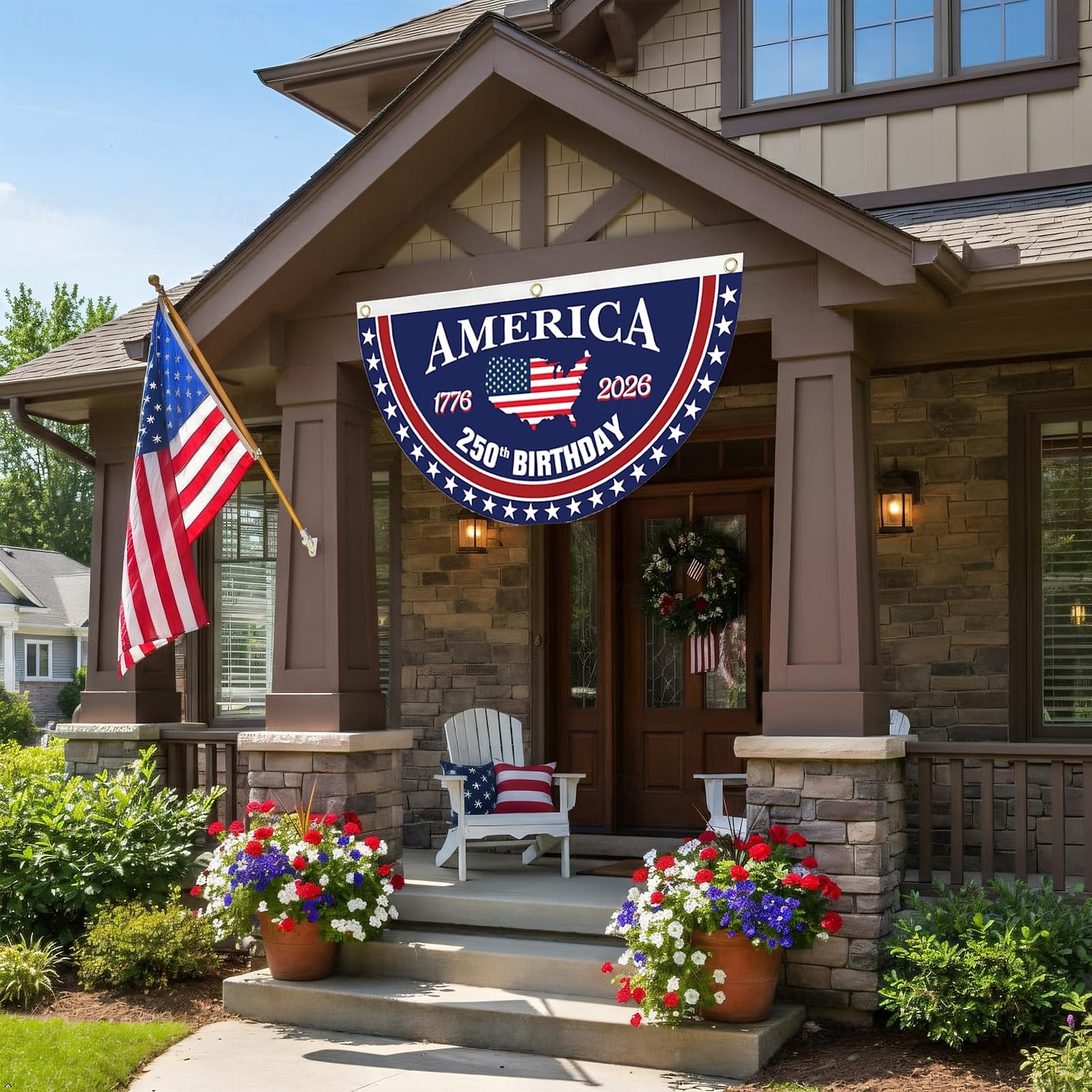 2PCS U.S. 250-årsjubileumsflagga 1,5X3 FT 1776-2026 Fläktflaggor Patriotiska stjärnor gårdsskyltar hängande dekoration för utomhus ytterdörr veranda välkomnande bakgrund med mässingsöglor 2026 - $18.99 –P3