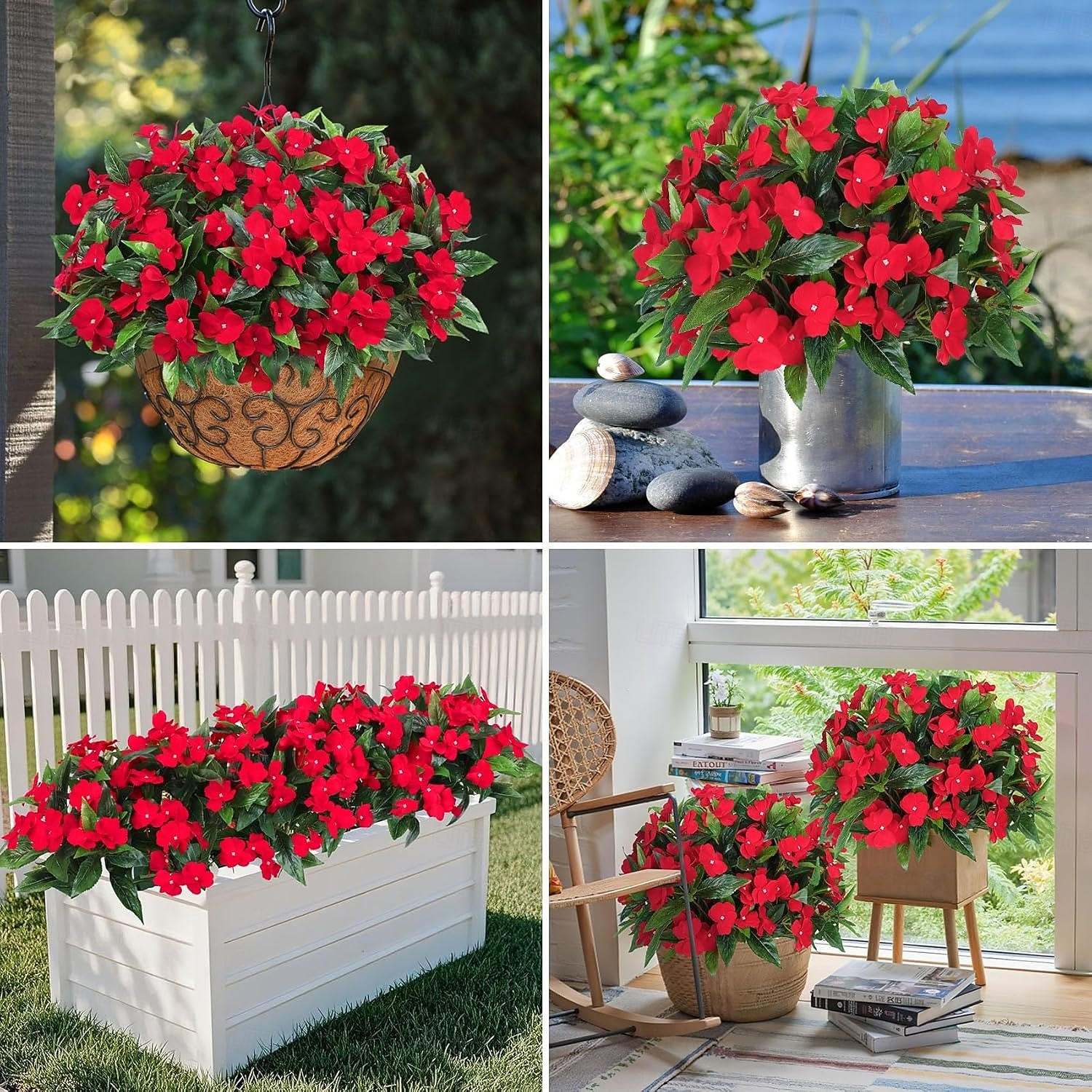 6 ramos de flores artificiales de impatiens para decoración de exteriores, ramo de flores de seda, plantas artificiales resistentes a los rayos UV para primavera y verano, jardín, porche, ventana, 2026 - $31.99 –P2