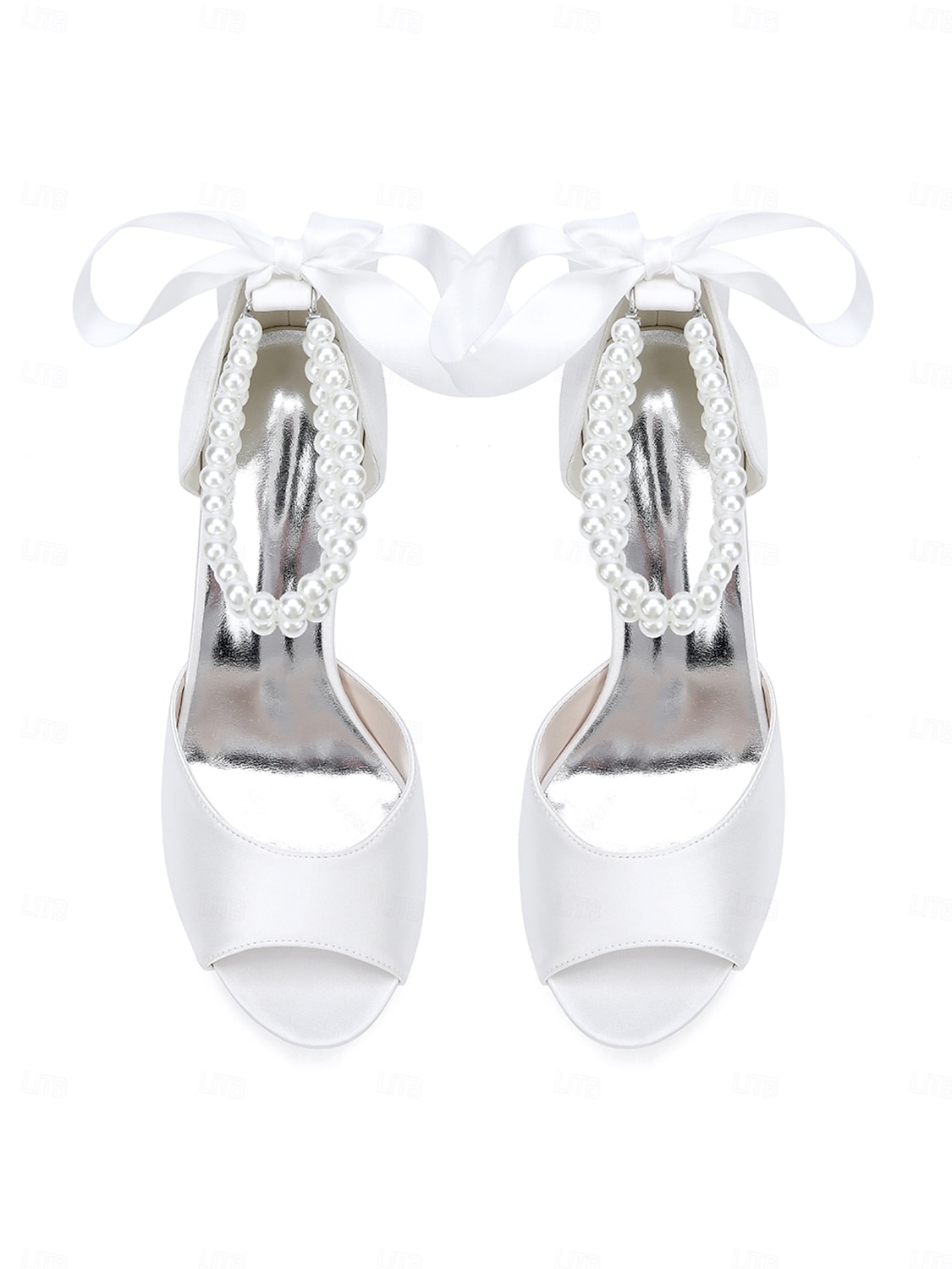 sandali con plateau color avorio bianco da donna - eleganti tacchi da sposa con cinturini di perle per matrimoni in chiesa del 2026 a $69.99 –P3