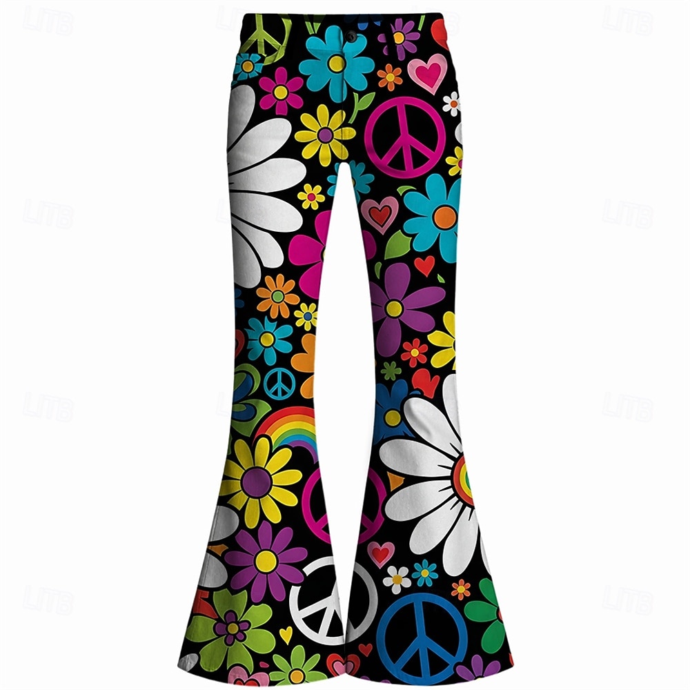 Retro Vintage Boho 1970s Pants Bell Bottom Pants Hippie Disco High Waist Floral Peace Symbols Fancy Dress Women's Halloween Carnival Music Festival Retro Theme Party Adults' Pants 2026 - $35.99 –P2