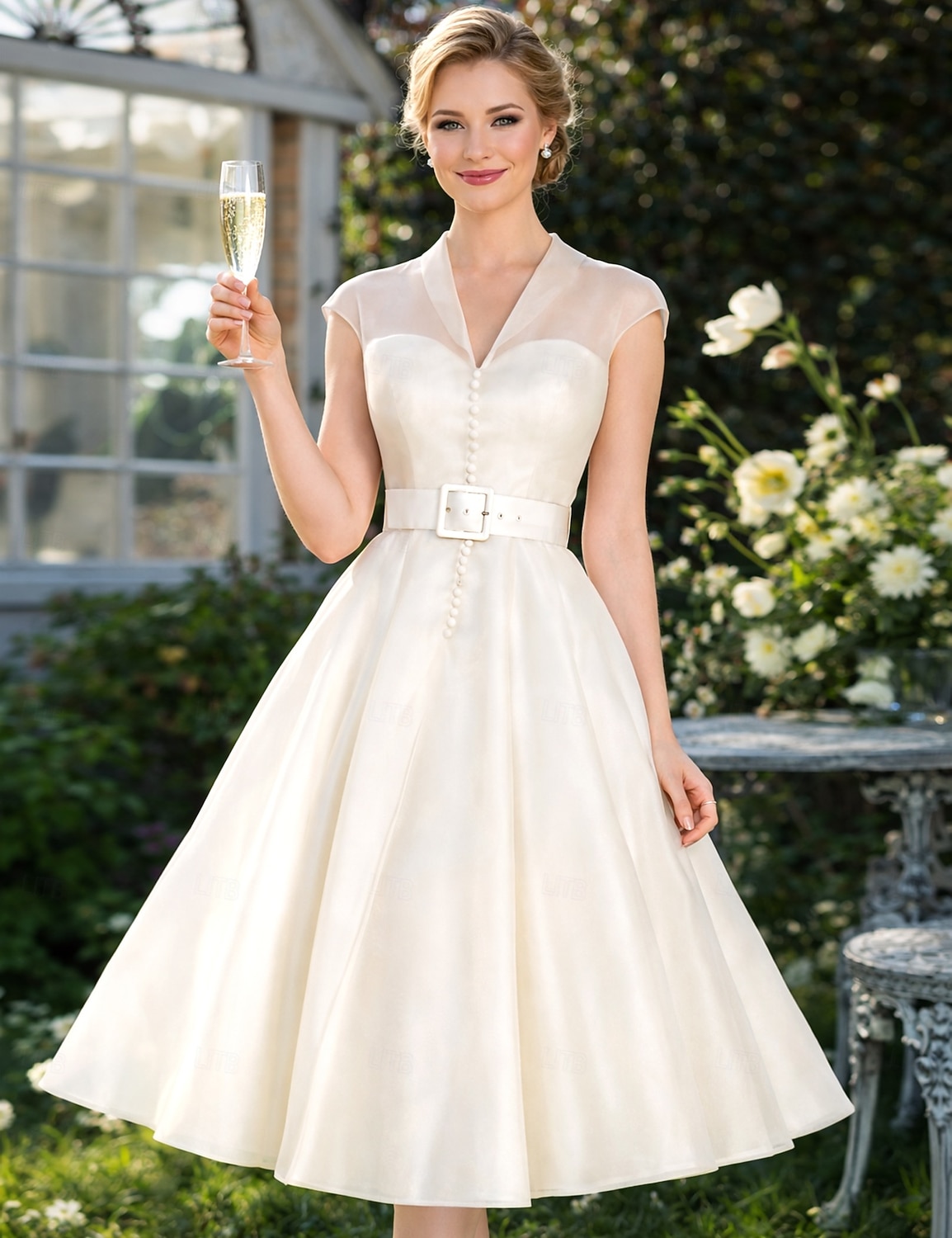 A-Line Knee Length Cocktail Dresses Party Dresses 1950s Hot White Sleeveless V Neck Valentine's Day Wedding Guest Tulle with Sash / Ribbon 2026 - $160.99 –P2
