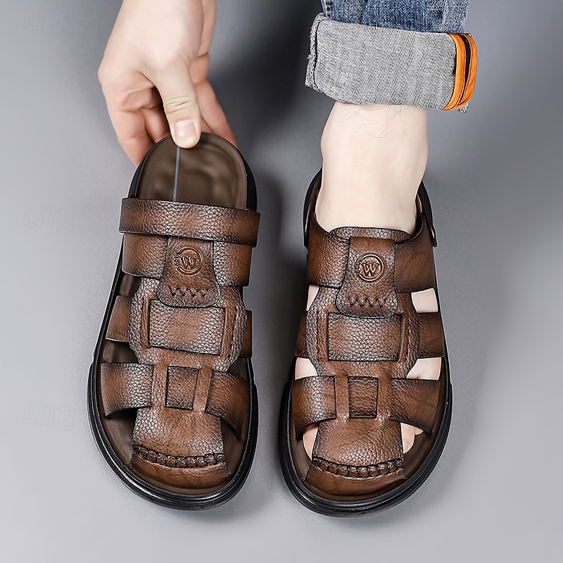 Sandalias casuales de verano de piel sintética para hombre: correas transpirables, tacón y plantilla ajustables, comodidad ligera, perfectas para vacaciones en la playa, resorts, piscinas y ocio al aire libre. 2026 - $46.99 –P14