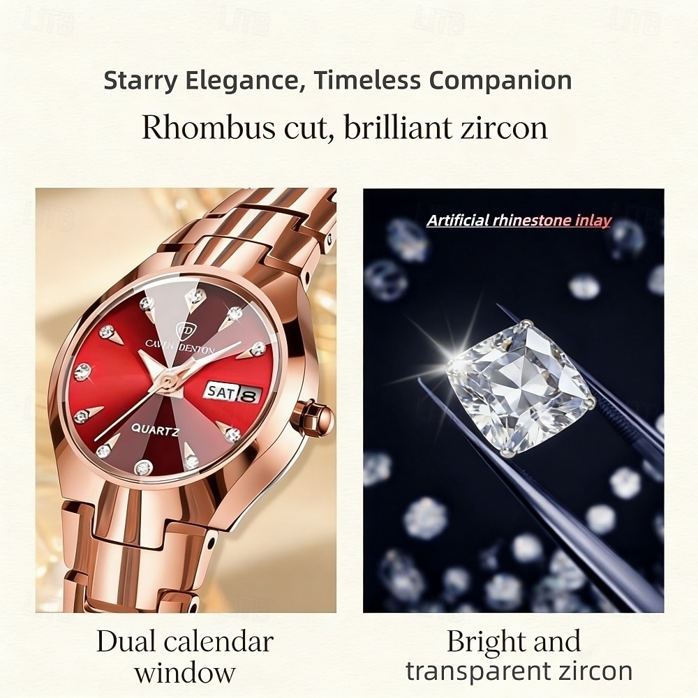 Dameshorloges zijn hoogwaardig, licht luxueus, niche en populair, met ingelegde kunstmatige strass-steentjes, waardoor ze de perfecte cadeaukeuze zijn voor bijvoorbeeld lerarendag, de start van het 2026 - $25.99 –P5