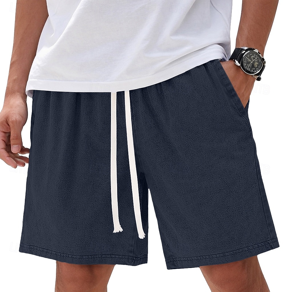 SoftFade™ Pánské šortky 100% bavlněné Casual šortky Kyselinově wash šortky Kapsa Elastický pas Praný Komfort Prodyšné Délka po kolena Casual Outdoor Pláž Dovolená Móda Námořnická modrá Červená 2026 - $21.99 –P3