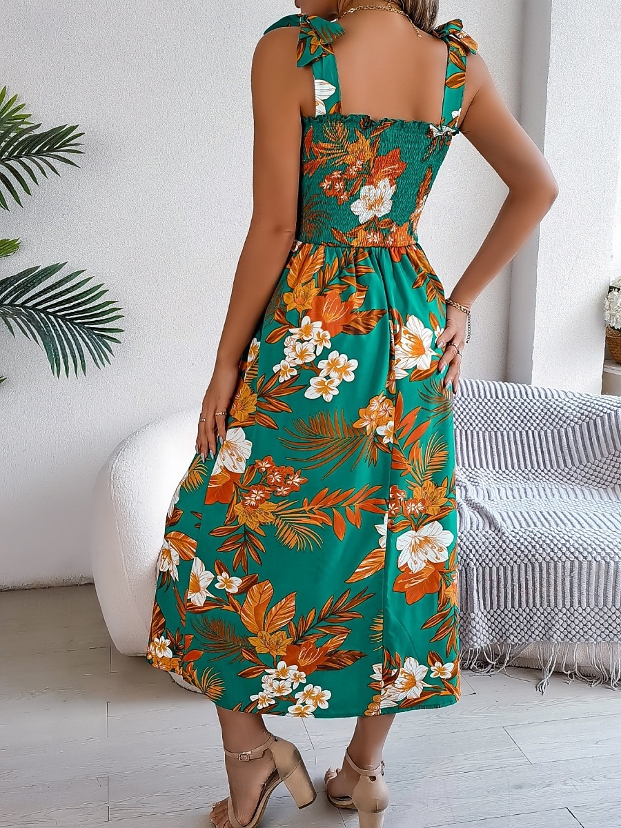 Women's Midi Dress Beach Dress A Line Dress Floral Dress Slip Dress Elegant Fashion Modern Outdoor Beach Vacation Regular Fit Floral Sleeveless Square Neck Blue Yellow Green Summer Spring 2026 - $26.99 –P13