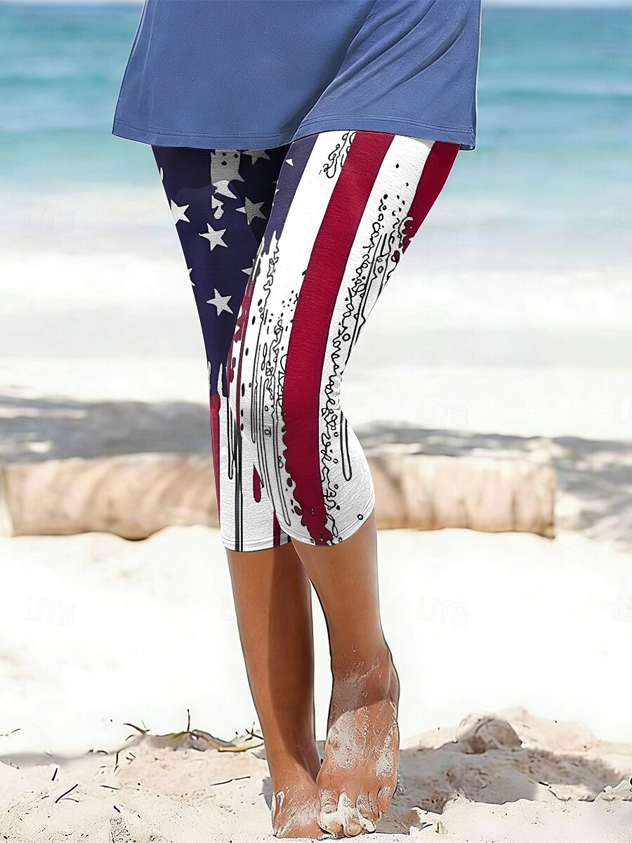 amerikansk uavhengighetsdag dame chinos leggings ferie mote avslappet legglange bukser med medium midje komfort myk komfortabel elastisk daglig ferie gate svart 2026 - $21.99 –P1