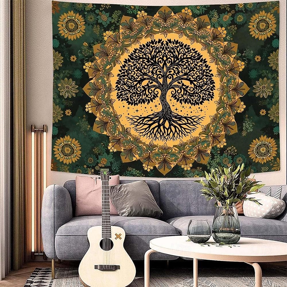 misztikus életfa mennyei ősi fa izzó arany gyökerek galaxis csillagos éjszaka kék csillogó csillagpor fal gobelin hálószoba nappali kollégiumi dekoráció meditáció háttér 2026 - $19.99 –P3