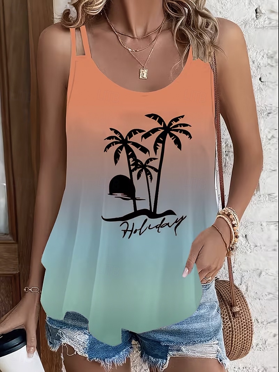 Women's Tank Top Summer Tops Dressy Tops Print Ombre Graphic Vintage Stylish Classic Sleeveless Crew Neck Spaghetti Straps Regular Tops Daily Blue Orange Summer Spring 2026 - $19.99 –P2