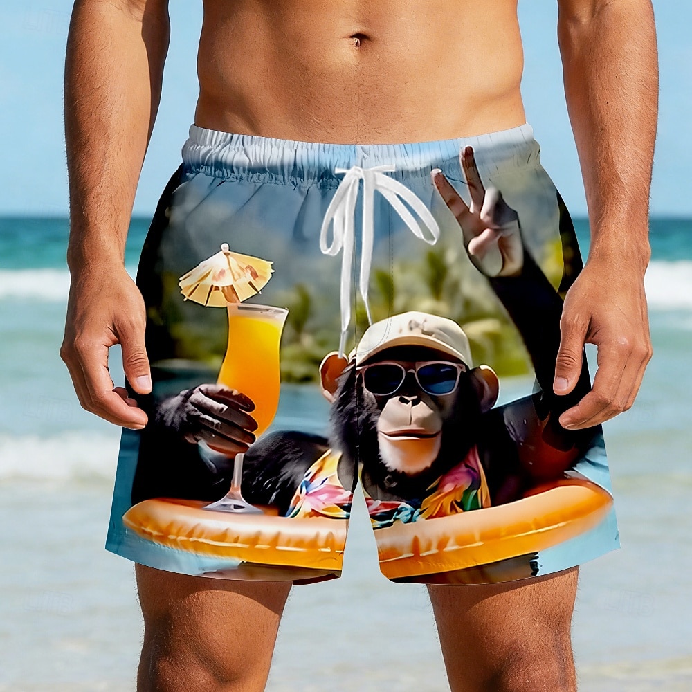 Voor heren dier Grappig Aap Lange zwembroeken Zwemshorts Boardshorts Medium Taille Hawaii Buiten Vakantie Dagelijks gebruik Zijzakken Mesh voering Elastische tailleband met trekkoord Ontwerper Kleding 2026 - $20.99 –P1