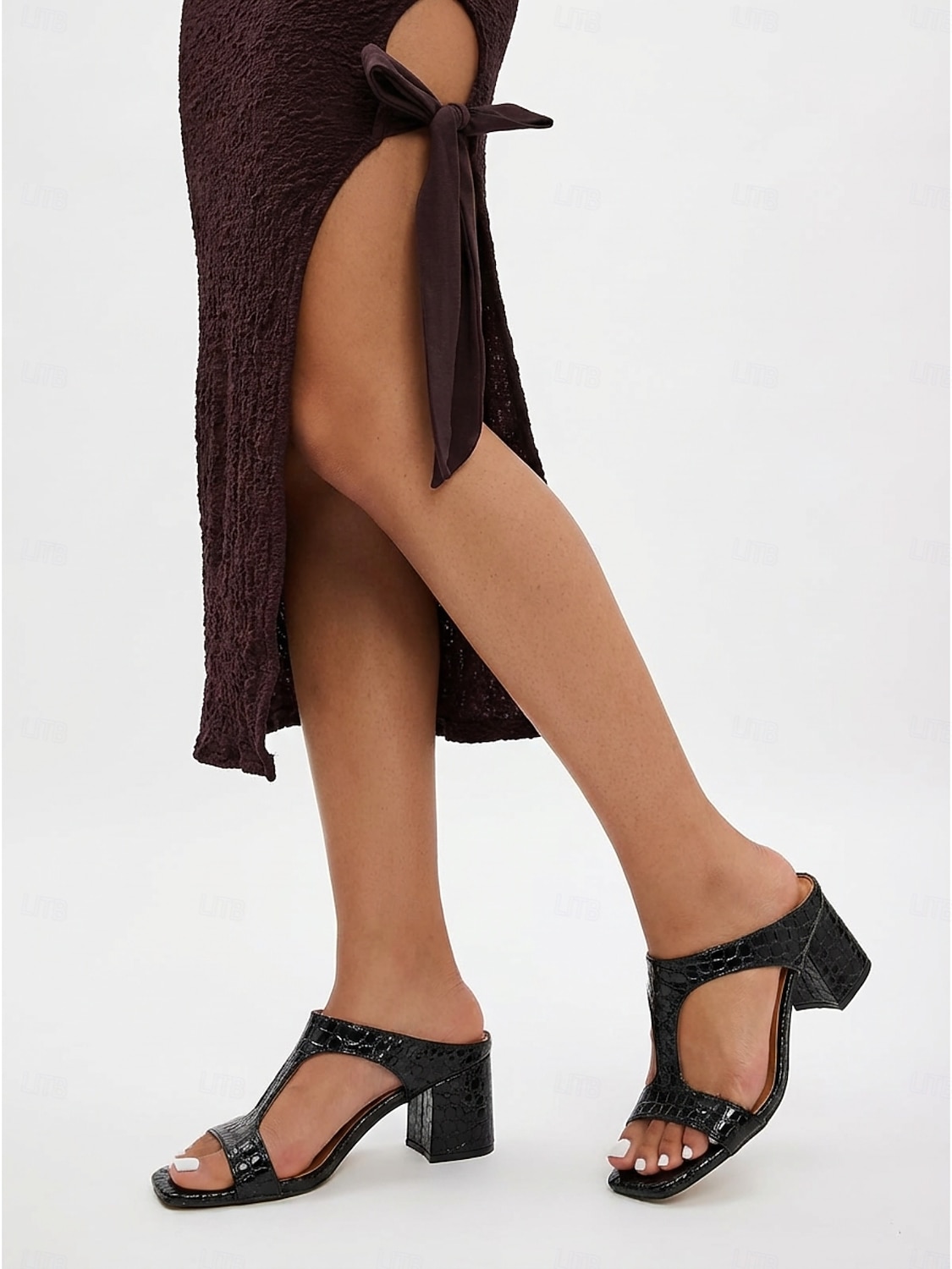 Sandale elegante pentru femei, albe, cu imprimeu crocodil - sandale elegante cu toc bloc și vârf pătrat, pentru seri formale pe nave de croazieră, seară festivă &vacanțe de vară la stațiuni turistice 2026 - $29.99 –P1