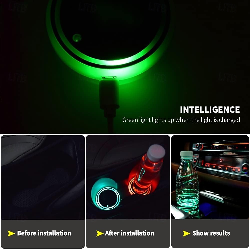 أضواء حامل أكواب السيارة بتقنية LED، مقاومة للماء، قابلة لتغيير الألوان إلى 7 ألوان، قاعدة أكواب قابلة للشحن عبر منفذ USB، ملحقات إضاءة داخلية للسيارة، مناسبة لجميع أنواع السيارات، بما في ذلك سيارات 2026 - $20.85 –P5