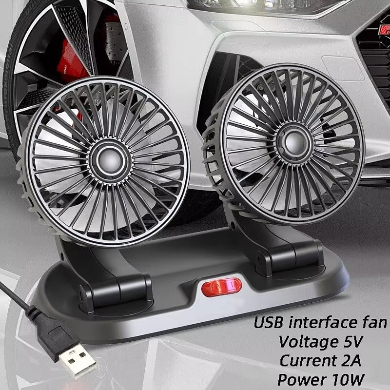 Dual Head Car Fan 12V 24V USB Powered, 360° Rotatable Portable Vehicle Cooling Fan, Quiet Powerful Auto Air Circulator for Dashboard Headrest, Universal Fit for Car, SUV, Truck, RV, Van 2026 - $41.99 –P1