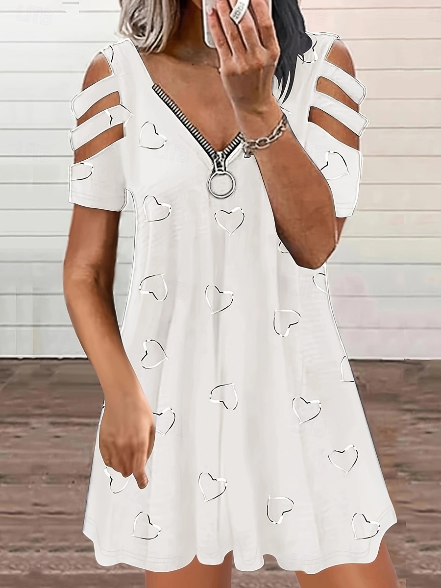 Women's Mini Dress Casual Dress Print Dress Elegant Fashion Modern Outdoor Vacation Going out Loose Fit Heart Short Sleeve V Neck Blue White Purple Green Summer Spring 2026 - $16.49 –P1