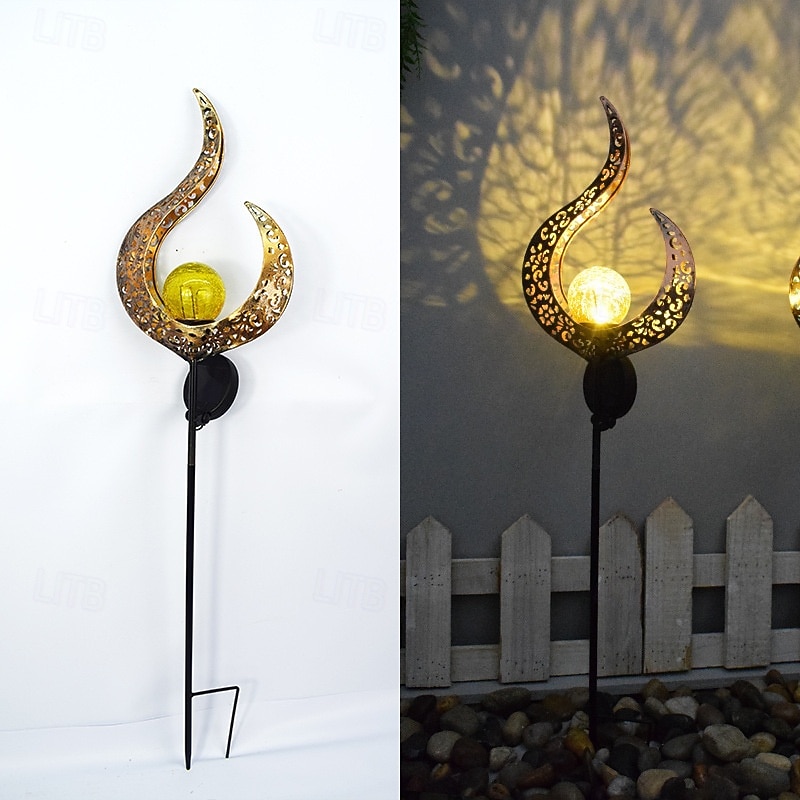 lampes solaires de jardin décoratives d'extérieur, soleil &Lampe à piquer en métal avec globe en verre craquelé effet lune, lumière LED blanc chaud étanche, décoration pour allée, pelouse, terrasse, de 2026 ? $25.99 –P1