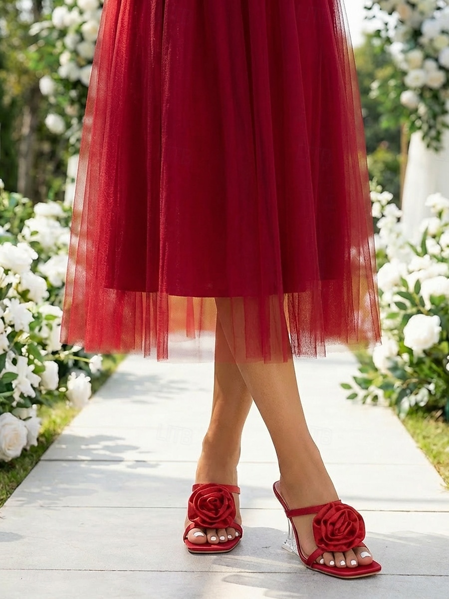 Sandálias femininas de salto transparente com detalhes de rosas vermelhas, sapatos elegantes para convidadas de casamento em casamentos ao ar livre, sandálias de salto aberto com salto transparente de 2026 por $46.99 –P4