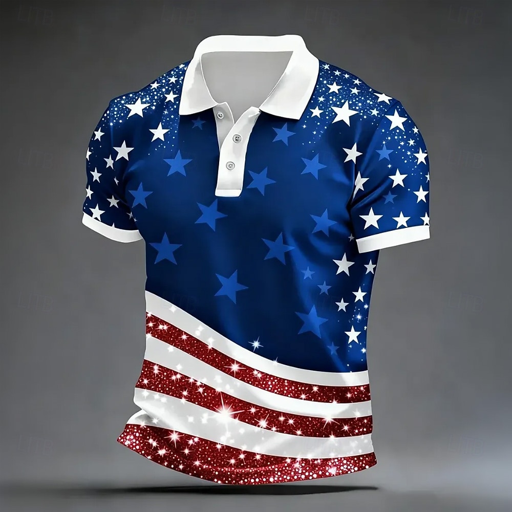 4th of July 2026 250th Men's American US Flag Polo Shirts Short Sleeve Polo Shirts Collared Shirts Casual Outdoor clothing Holiday Festival Outfit Buttons Summer Spring Blue Red Gray 2026 - $22.99 –P1