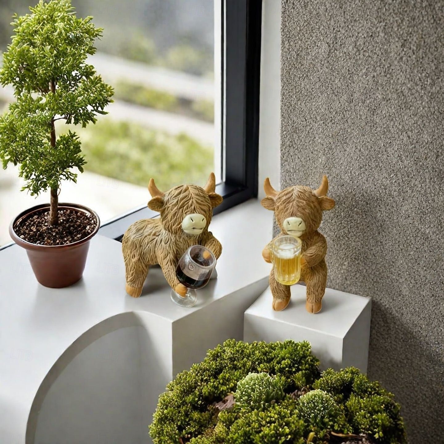 פסלוני שרף של פרה היילנד עם כוסות שתייה, תוספות חמודות לעציצים, פסל צפרדע משרף, מושלם לקישוט עציצים, גינות, אקווריומים וטרסות 2026 - $15.99 –P7