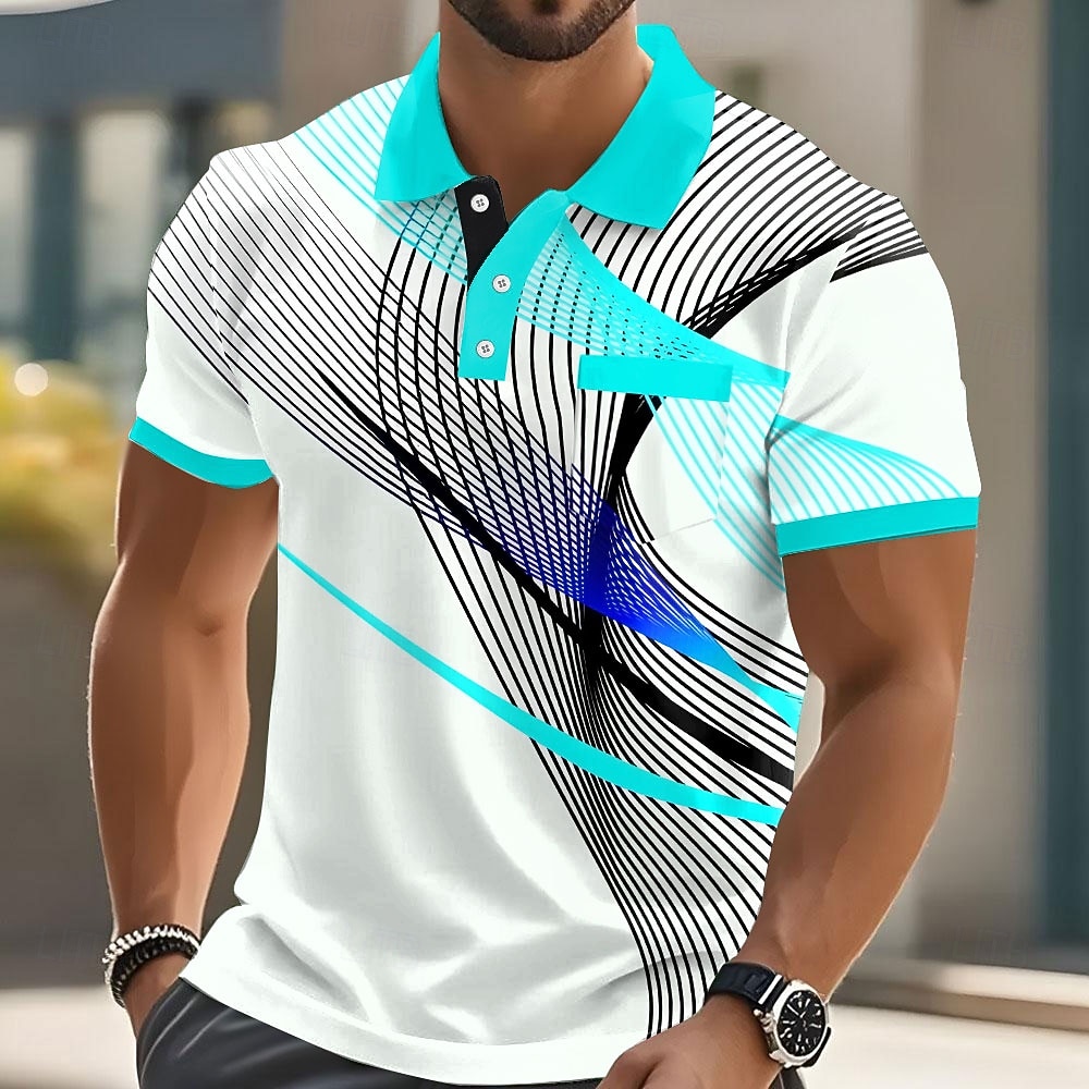 Per uomo Geometrico Polo Manica Corta Magliette polo Camicie con Colletto Business Casual All'aperto Athleisure Abbigliamento quotidiano Stampa 3D Bottoni Primavera & Estate Blu azzurro cielo Giallo del 2026 a $24.99 –P2