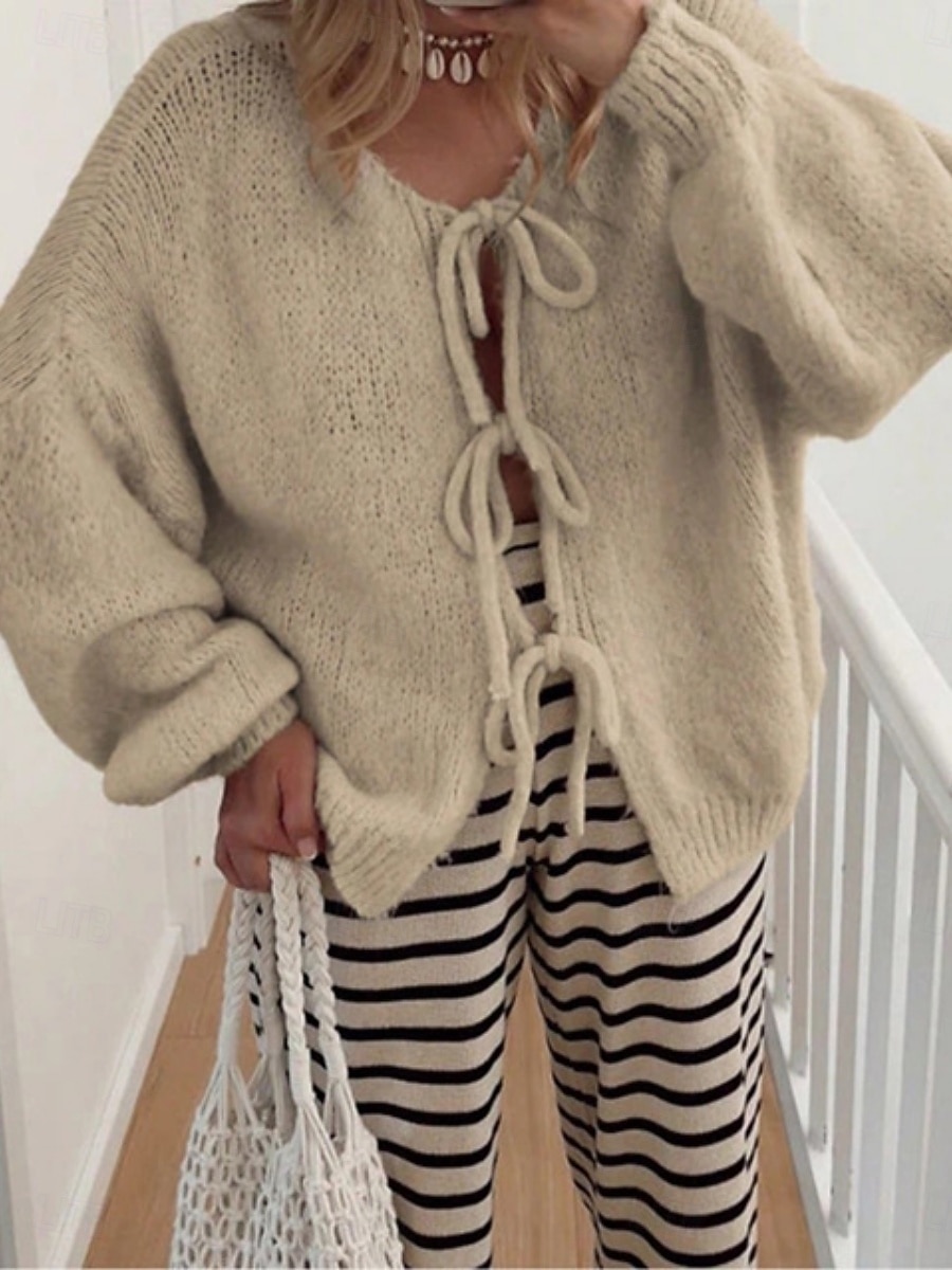 Γυναικεία Πουλόβερ Ζακέτα Μοντέρνα Κομψό στυλ street Καθημερινό Μονόχρωμες Κοτλέ Λαιμόκοψη V Με Κορδόνια Πλεκτό Μακρυμάνικο Κανονικά μπλουζάκια Πλέκω Καθημερινά ΕΞΩΤΕΡΙΚΟΥ ΧΩΡΟΥ Σαββατοκύριακο 2026 - $31.99 –P2